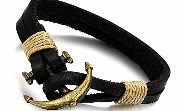 Flongo Men Women Unisex Black Brass Finishing Anchor Macrame Bracelet Nautical Wristband 7.87 Inch Colour Black