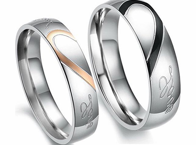 Flongo Stainless Steel ``Real Love`` Couples and Lovers Ladies Heart Shape Engagement Rings Wedding Bands, Colour Silver Gold Black (with Gift Bag), Size N