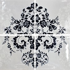 Floral Damask White on Navy 4T Panel Horizontal