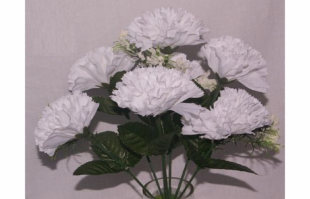 floral natalie white artificial carnation silk flowers grave/home 7 heads