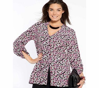 Print Blouse with Roll-Up Sleeves