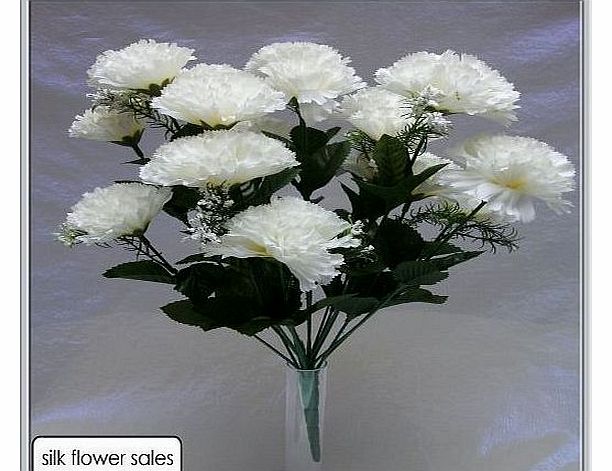18 head WHITE carnation artificial flower bush wedding/grave/vase