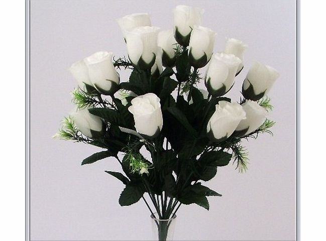 floral supplies 18 head WHITE rose buds artificial flower bush weddings/graves
