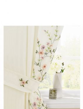 TRAIL EMBROIDERED LINED VOILE CURTAINS