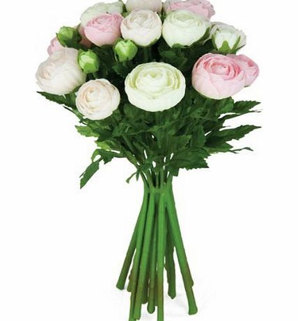 FloristryWarehouse Artificial silk flowers Ranunculus arrangement Cream Pink 15 stems 33cm