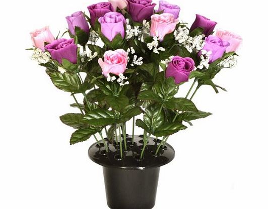FloristryWarehouse Grave pot with artificial Roses amp; Gyp silk flowers arrangement Lilac Purple