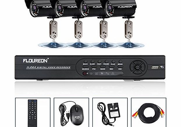 FLOUREON 1 X 8CH H.264 Full 960H DVR   4 X Outdoor Camera HDMI WiFi Home Surveillance System CCTV Security Kit UK