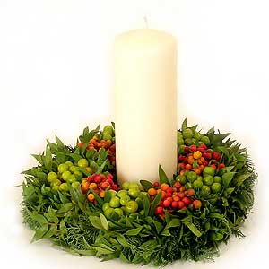 Flowers Directory Berry Wreath and Church Candle