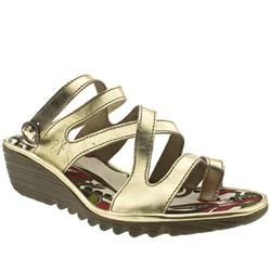 Fly London Female Tricky Oreta Wedge Leather Upper in Gold, Stone, Tan