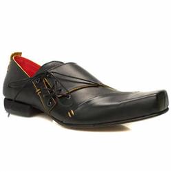 Male Bruce Asym Leather Upper Fashion Trainers in Black