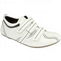Male Punch Leather Upper Textile Lining Fashion Trainers in Off White-Black