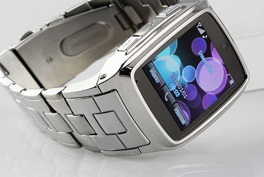 Flylink Stainless Steel Mobile Watch Phone with JAVA Skype,Newest Bluetooth Watch Cell Phone,Silver