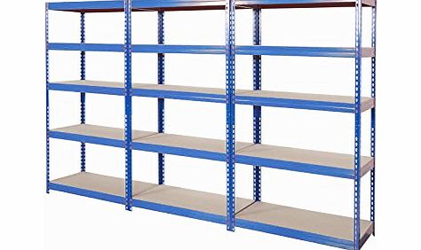 FM Racking 3 x 120cm Wide Extra-Large Steel Blue Shelving Shelves Racking for Warehouse, Garage, Greenhouse