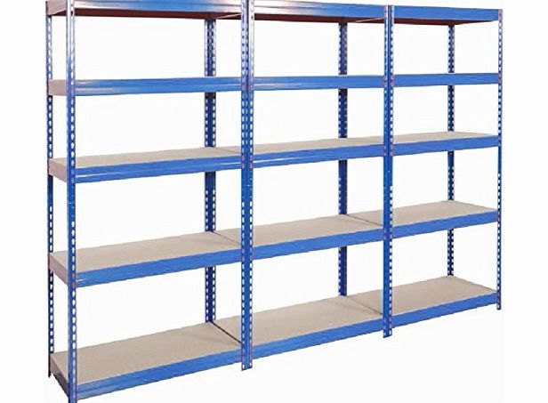 FM Racking 3 x Blue 90cm Shelving Shelves Racking Racks / 5 Tier / Garage Warehouse Storage System