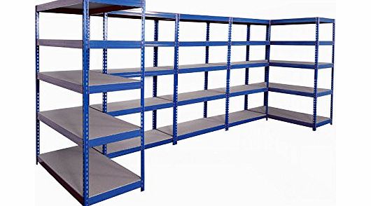 5 x Blue 90cm Steel Shelving Shelves Racking Bays / 5 Tier / Garage Warehouse Storage System