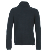 Folk Bobby Stitch Navy Funnel Neck Sweater