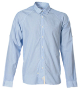 Folk Taped Raglan Fine Mid Blue Stripe Shirt