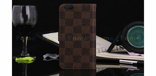 FOME Luxury Brand Designer Classic Plaid Pattern Leather Case Wallet Flip Cover With Card Slotamp;strap For Apple Iphone6 4.7 Inch Brown
