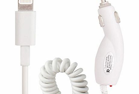 Fone-Stuff Rapid High Speed Quality Lightning In Car Charger Coiled Cable for Apple iPhone 5 5s 5c 1m in White 5V 1A