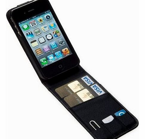 Flip Real Leather Wallet & Card Case for iPhone 4 4S Black