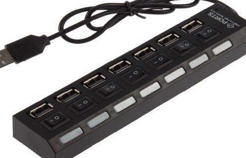 Mobilizers: High Speed 7 Ports USB 2.0 HUB With 7 Power Switches And Led Lights For Laptop / Notebook / PC / Computer / Tablets - BLACK