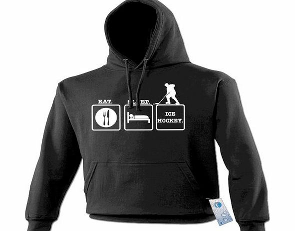 EAT SLEEP ICE HOCKEY (S - BLACK) NEW PREMIUM HOODIE - puck helmet skates gear stick gloves Slogan Funny Novelty Vintage retro top clothes Unisex Mens Ladies Womens Girl Boy Sweatshirt Hoody Hoodies jo