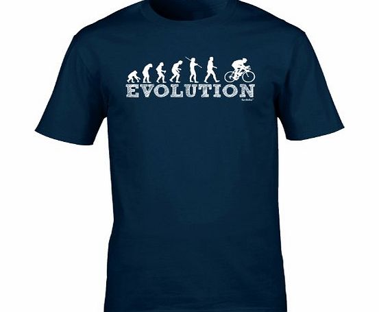 EVOLUTION BICYCLE RACER (L - OXFORD NAVY) NEW PREMIUM LOOSE FIT BAGGY T SHIRT - Cycle Mountain Bike Safety Accessories Lights Helmet Shorts Gloves Pedal Slogan Funny Joke Novelty Vintage retro top Men