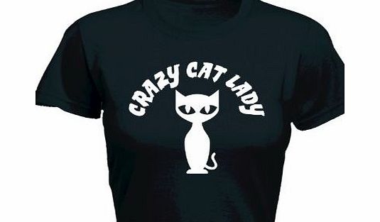 LADIES CRAZY CAT LADY (M - BLACK) NEW PREMIUM FITTED T SHIRT - slogan funny clothing joke novelty vintage retro top ladies womens girl women tshirt tees tee t-shirts shirts fashion urban cool geek cat
