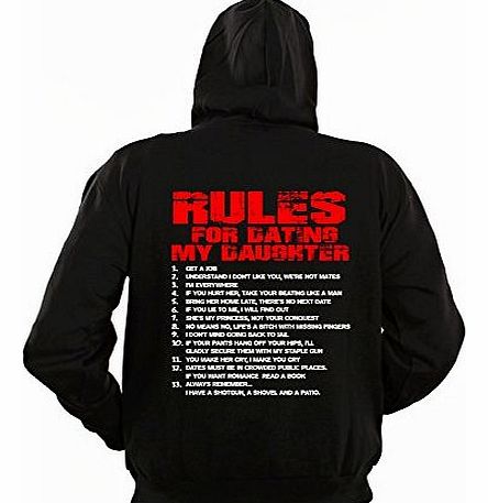 RULES FOR DATING MY DAUGHTER (XXL - BLACK) NEW PREMIUM HOODIE - British Mum Dad Mummy Daddy Mother Father Day Slogan Funny Novelty Nerd Vintage retro top clothes Unisex Mens Ladies Womens Girl Boy Swe