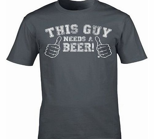 THIS GUY NEEDS A BEER (XXL - CHARCOAL) NEW PREMIUM LOOSE FIT BAGGY T SHIRT - Pub Bar Drinking Party Dad Fathers Day Father Daddy Slogan Funny Novelty Nerd Vintage retro top clothes Unisex Mens Ladies 