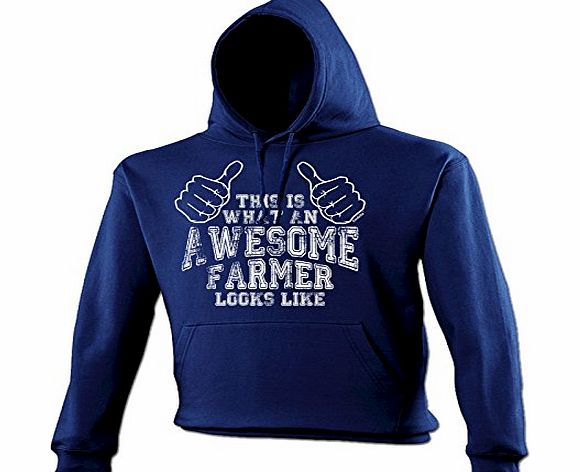 THIS IS WHAT AN AWESOME FARMER LOOKS LIKE (L - NAVY) NEW PREMIUM HOODIE - slogan funny clothing joke novelty vintage retro top mens ladies girl boy sweatshirt men women hoody hoodies fashion urban coo