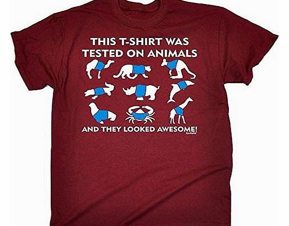 THIS SHIRT WAS TESTED ON AMINALS AND THEY LOOKED AWESOME (XL - MAROON) NEW PREMIUM LOOSE FIT T-SHIRT - slogan funny clothing joke novelty vintage retro t shirt top mens ladies womens girl boy men wome