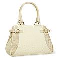Fontanelli Beige Gray Ostrich and Croco Embossed Leather Satchel Bag