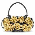 Fontanelli Black and Gold Handmade Rose Bouquet Italian Leather Handbag