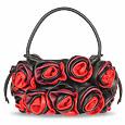 Fontanelli Black and Red Handmade Rose Bouquet Italian Leather Handbag