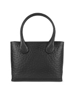 Fontanelli Black Ostrich Stamped Italian Leather Tote Bag