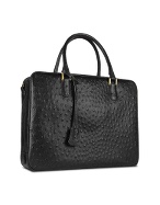 Fontanelli Black Ostrich Stamped Leather Briefcase