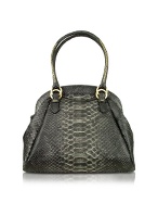 Fontanelli Black Python Stamped Leather Bowler Bag