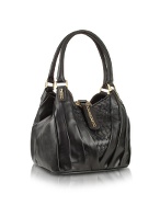 Fontanelli Black Woven Genuine Leather Bucket Bag