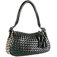 Fontanelli Black Woven Leather Hobo Bag