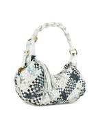 Fontanelli Blue and White Woven Leather East/West Hobo Bag