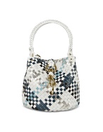 Fontanelli Blue and White Woven Leather Mini Bucket Bag