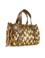 Fontanelli Brown and Gold Italian Woven Leather Mini Handbag