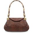 Fontanelli Brown Croco-embossed Leather Flap Bag w/Python Trim