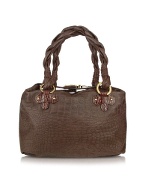 Fontanelli Brown Croco-stamped Italian Leather Tote Bag