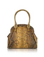 Fontanelli Brown Python Stamped Leather Bowling-Style Bag