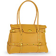 Camel Buckled Calf Leather Satchel Bag
