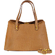 Camel Textured Leather Top Closure Bag