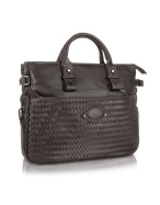 Dark Brown Woven Calf Leather Business Bag