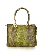 Fontanelli Green Python Stamped Leather Expandable Tote Bag